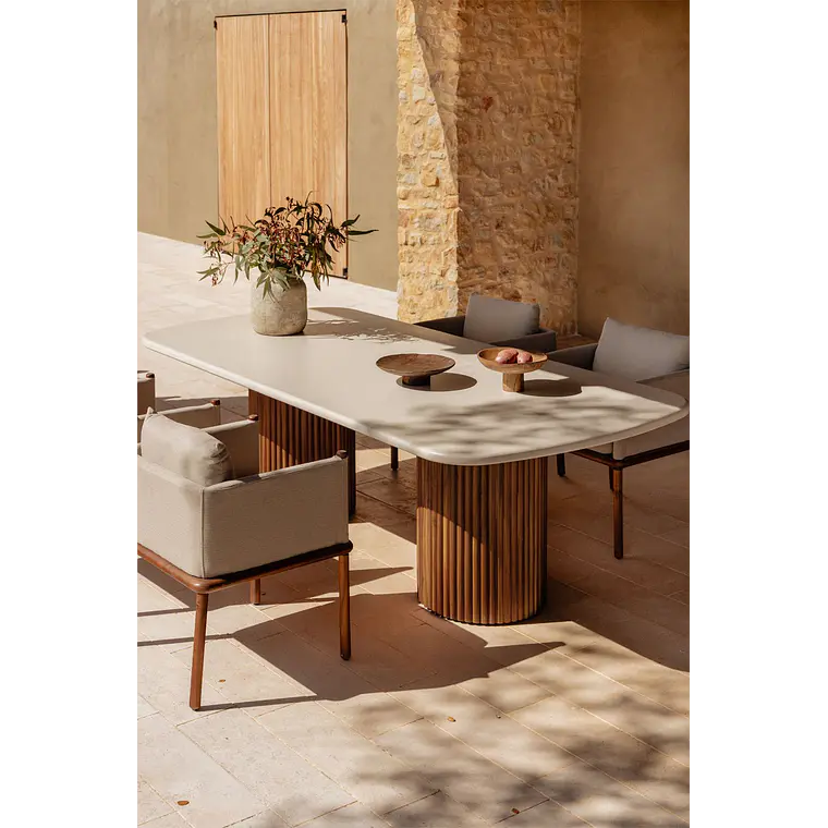 Mesa de jardín rectangular en cemento y madera de acacia Norena 2
