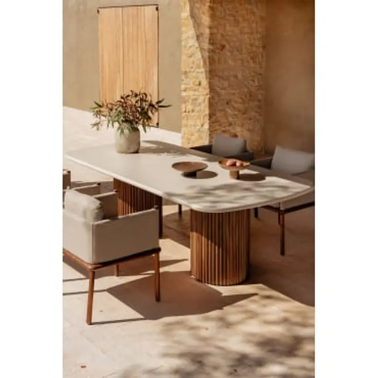 Mesa de jardín rectangular en cemento y madera de acacia Norena 10