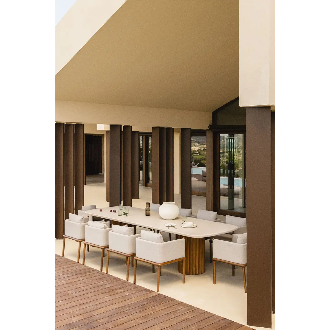 Mesa de jardín rectangular en cemento y madera de acacia Norena 12