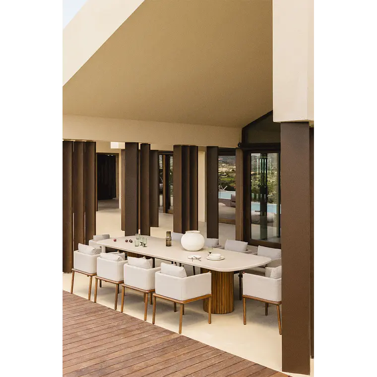 Mesa de jardín rectangular en cemento y madera de acacia Norena 12