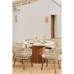 Mesa de jardín redonda en cemento y madera de acacia Cerina