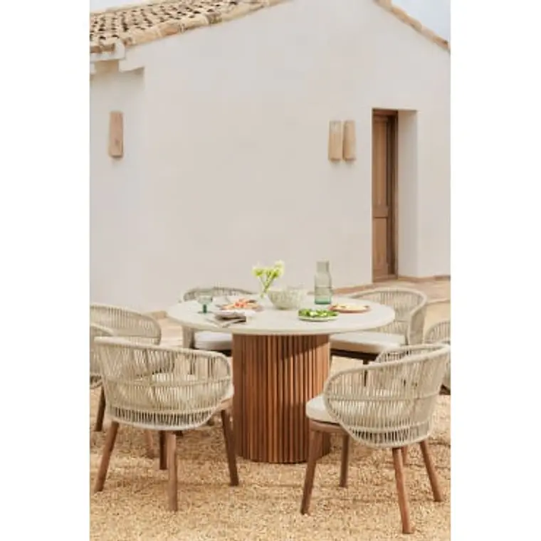 Mesa de jardín redonda en cemento y madera de acacia Cerina 8