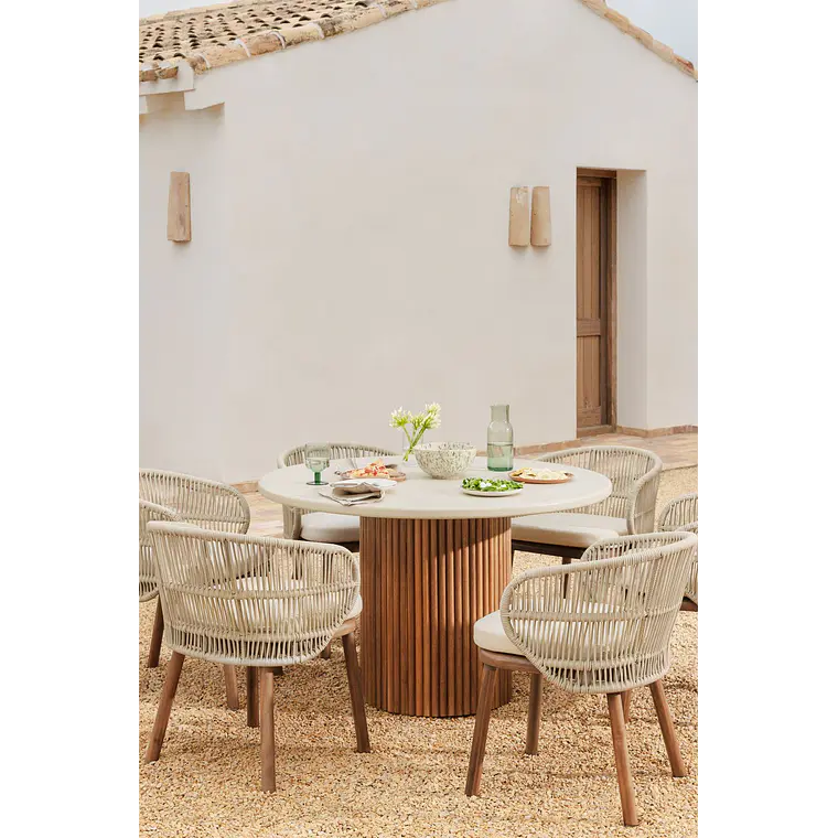 Mesa de jardín redonda en cemento y madera de acacia Cerina 9