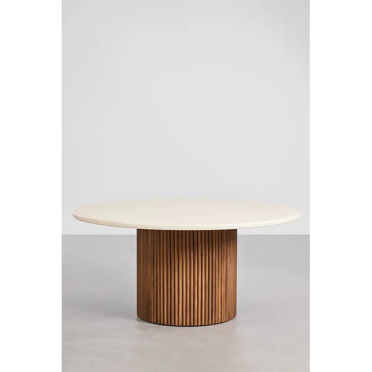 Mesa de jardín redonda en cemento y madera de acacia Cerina 10