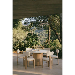 Mesa de jardín redonda en cemento y madera de acacia Corina