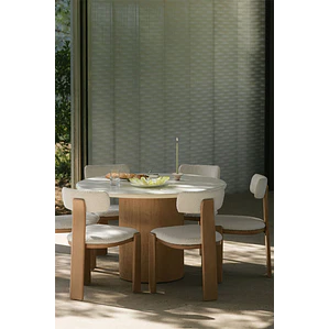 Mesa de jardín redonda en cemento y madera de acacia Corina