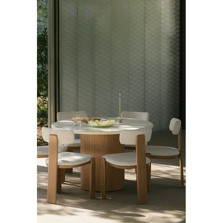 Mesa de jardín redonda en cemento y madera de acacia Corina 2