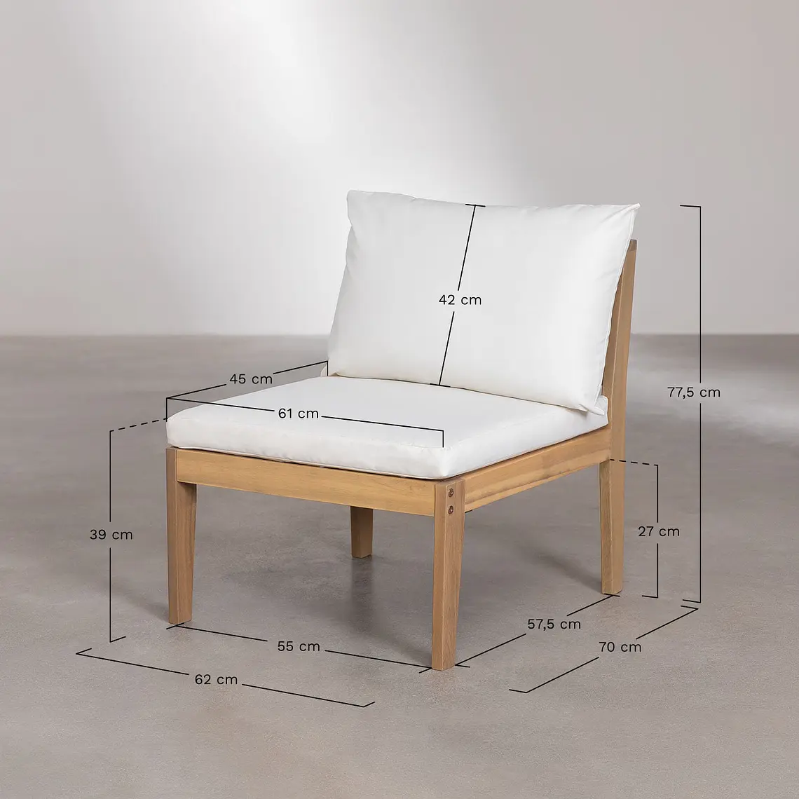 Módulo central para sofá modular de jardín en madera de acacia Cava 10