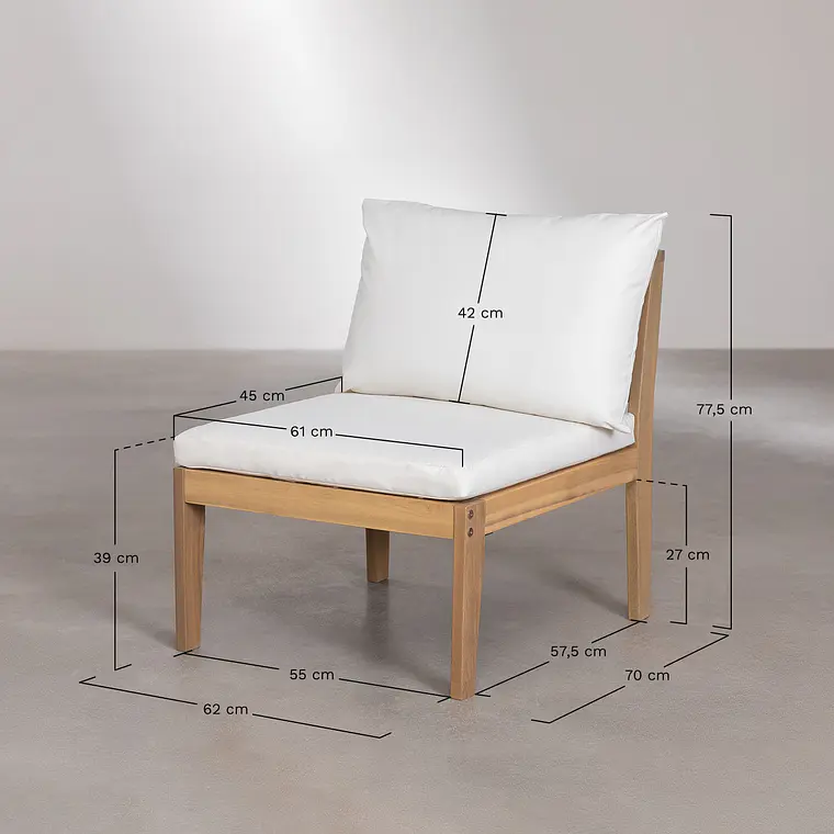 Módulo central para sofá modular de jardín en madera de acacia Cava 10