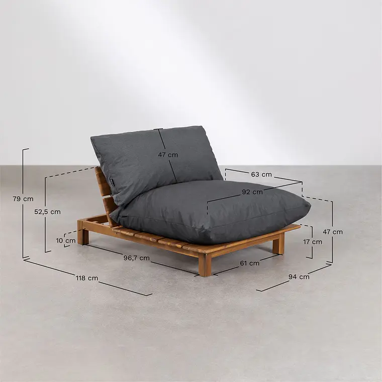 Módulo central reclinable para sofá modular de jardín en madera de acacia Elana 9