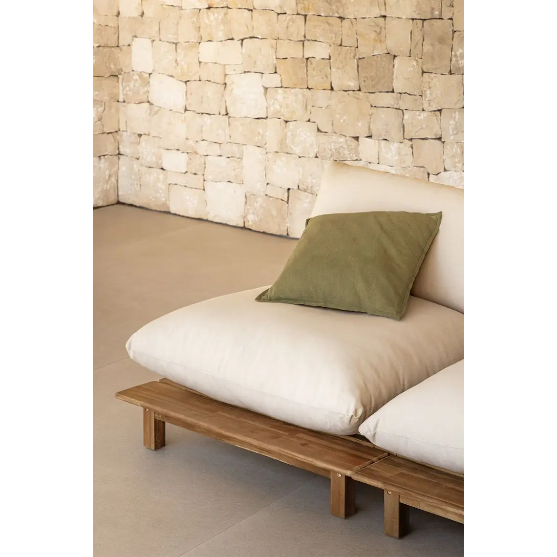 Módulo central reclinable para sofá modular de jardín en madera de acacia Elana 11