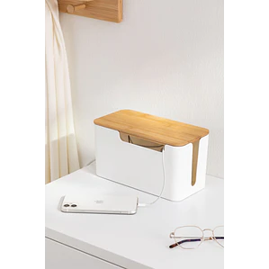 Organizador de cables en polipropileno y madera de bambú