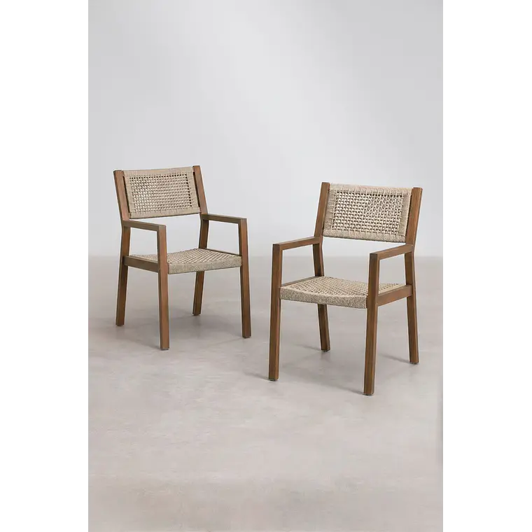 Silla de jardín con reposabrazos en madera de acacia y cuerda trenzada Kela 4