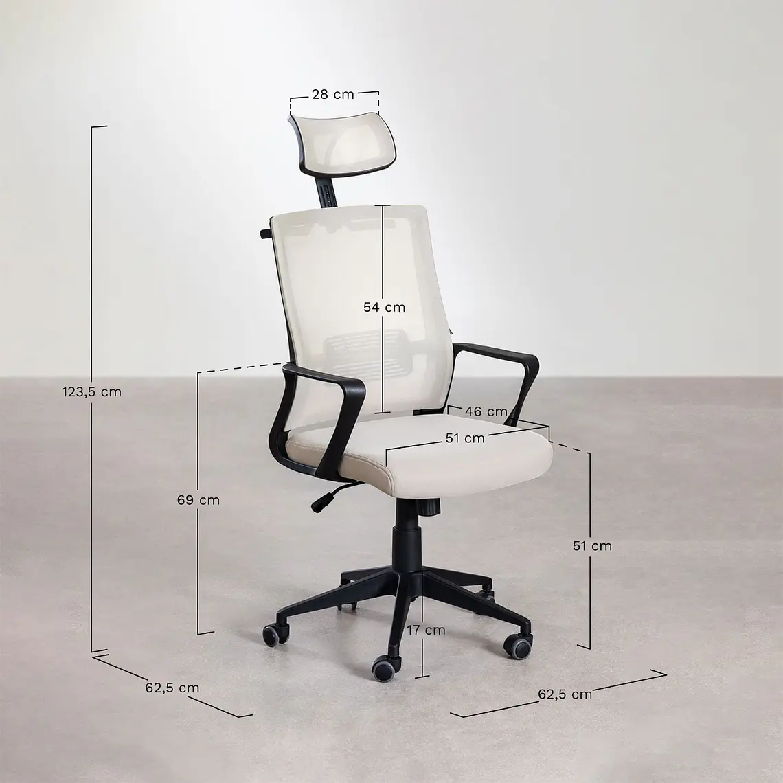 Silla de oficina con ruedas y reposacabezas en polipropileno Teill 12