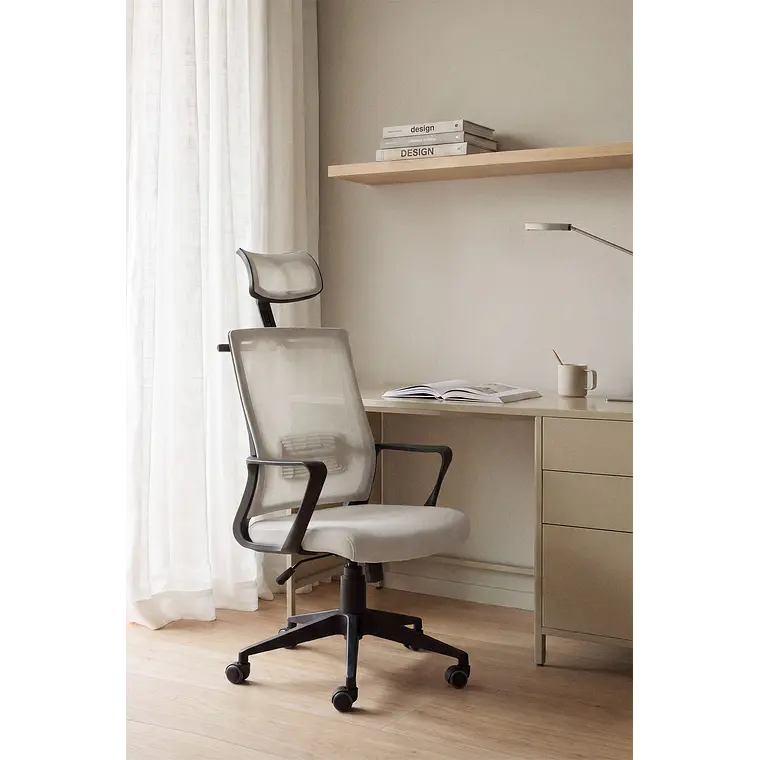 Silla de oficina con ruedas y reposacabezas en polipropileno Teill 13