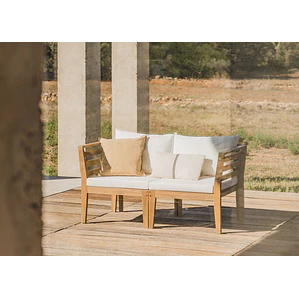 Sofá modular de jardín de 2 piezas con reposabrazos en madera de acacia Ilana