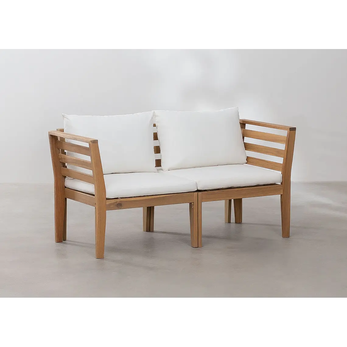Sofá modular de jardín de 2 piezas con reposabrazos en madera de acacia Ilana 2