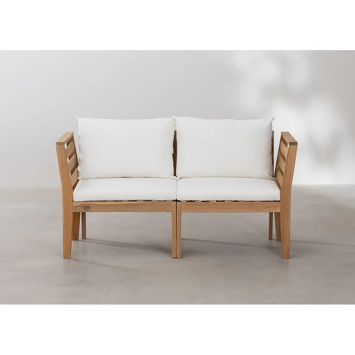 Sofá modular de jardín de 2 piezas con reposabrazos en madera de acacia Ilana 3