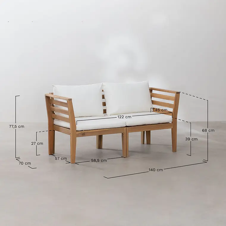 Sofá modular de jardín de 2 piezas con reposabrazos en madera de acacia Ilana 8