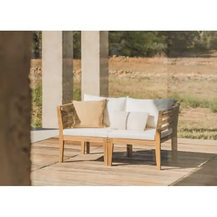Sofá modular de jardín de 2 piezas con reposabrazos en madera de acacia Ilana 9