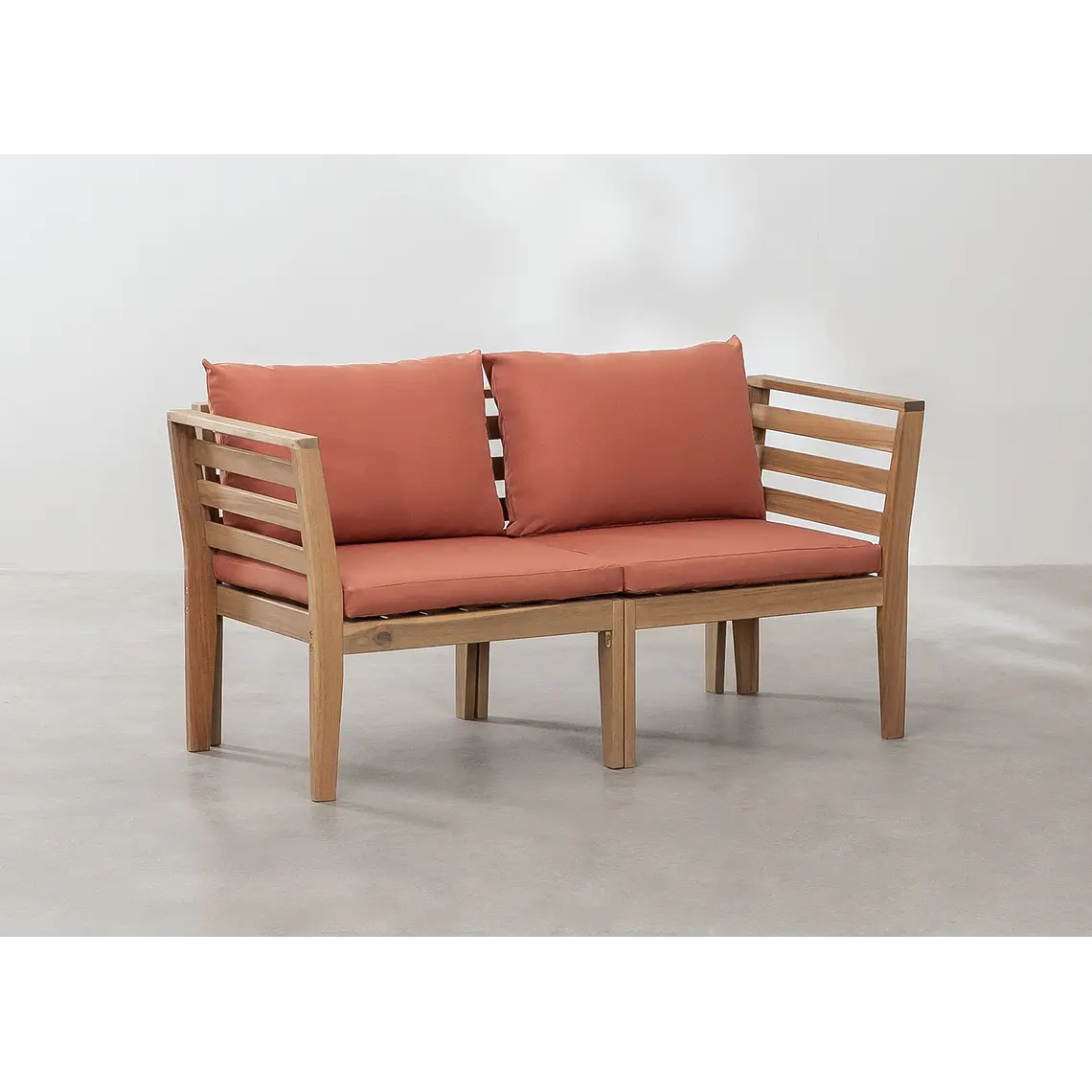 Sofá modular de jardín de 2 piezas con reposabrazos en madera de acacia Ilana 10