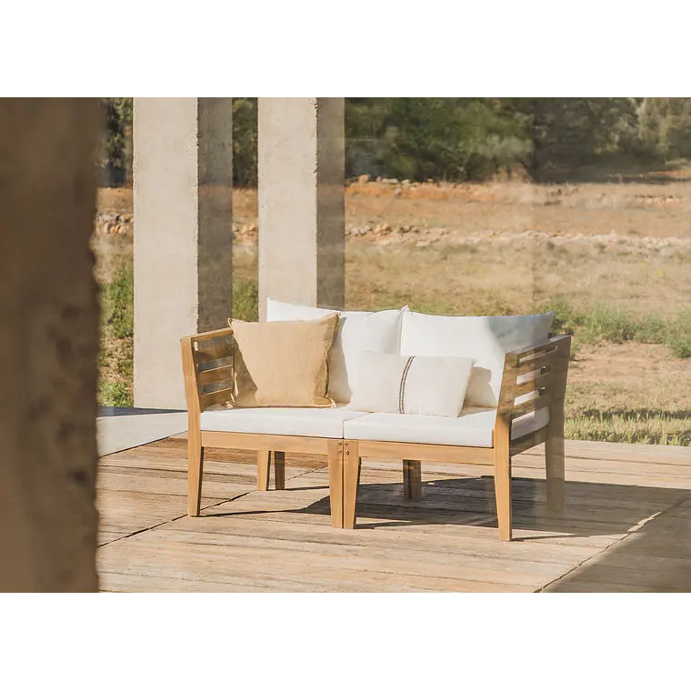Sofá modular de jardín de 2 piezas con reposabrazos en madera de acacia Ilana 11