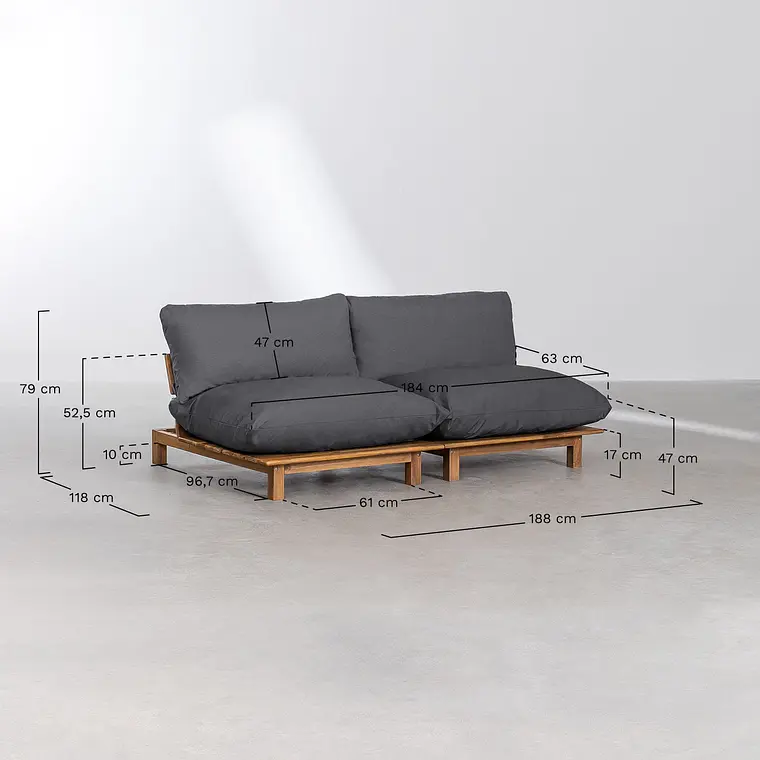 Sofá modular reclinable de jardín de 2 piezas en madera de acacia Joria 10