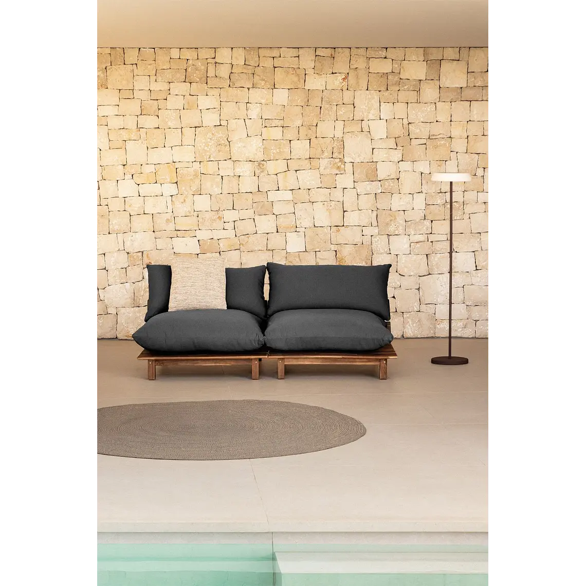 Sofá modular reclinable de jardín de 2 piezas en madera de acacia Joria 13
