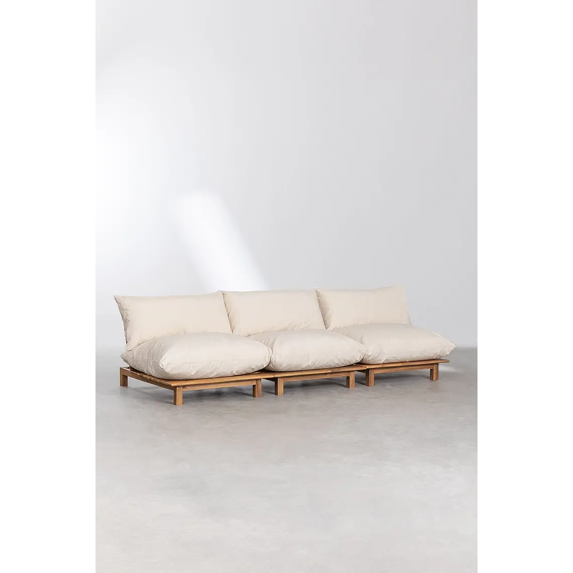 Sofá modular reclinable de jardín de 3 piezas en madera de acacia Kelia 4