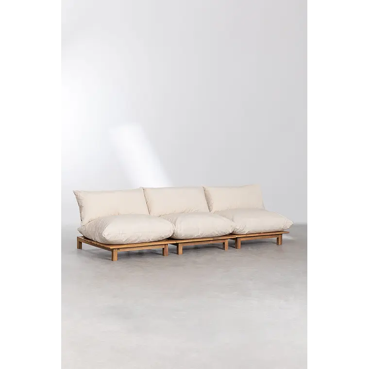 Sofá modular reclinable de jardín de 3 piezas en madera de acacia Kelia 4
