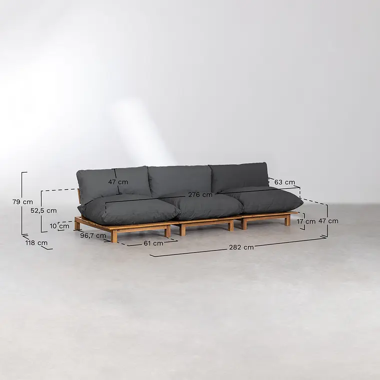 Sofá modular reclinable de jardín de 3 piezas en madera de acacia Kelia 10