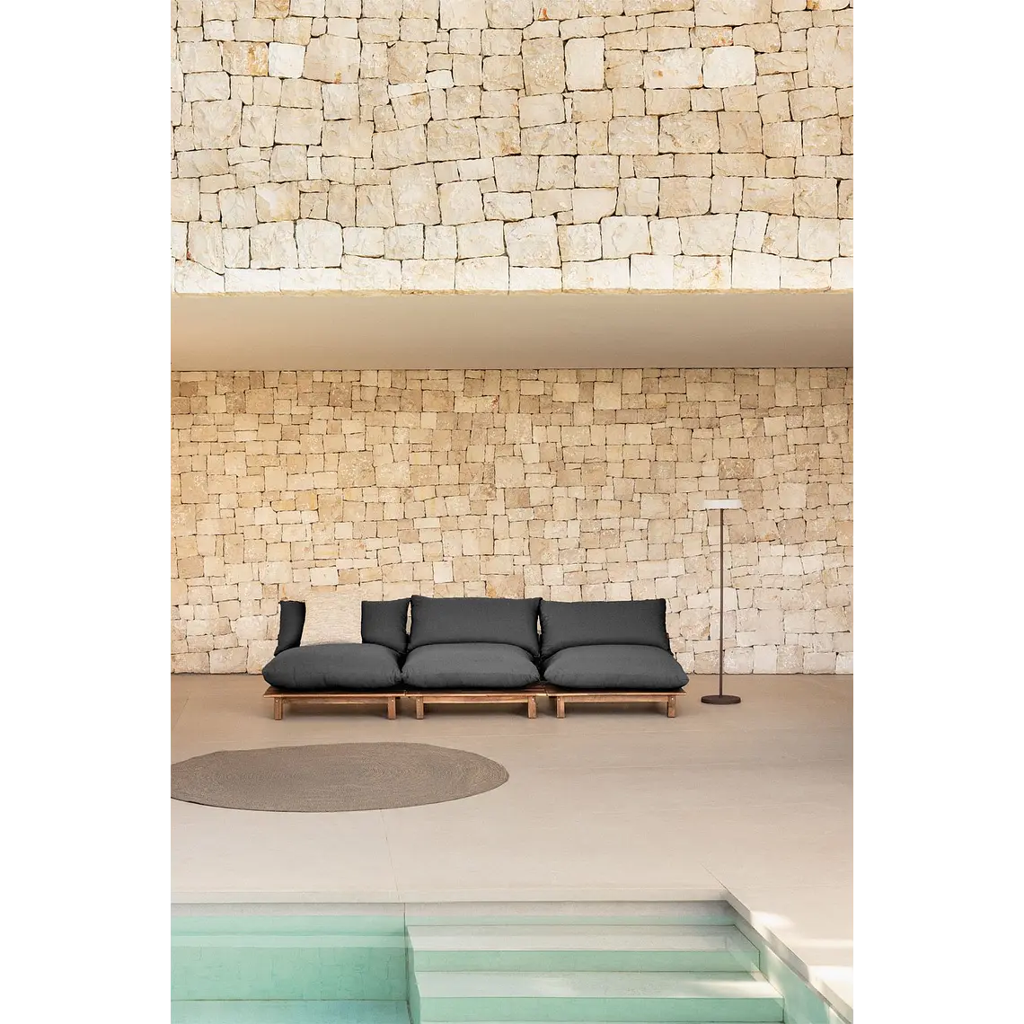 Sofá modular reclinable de jardín de 3 piezas en madera de acacia Kelia 13