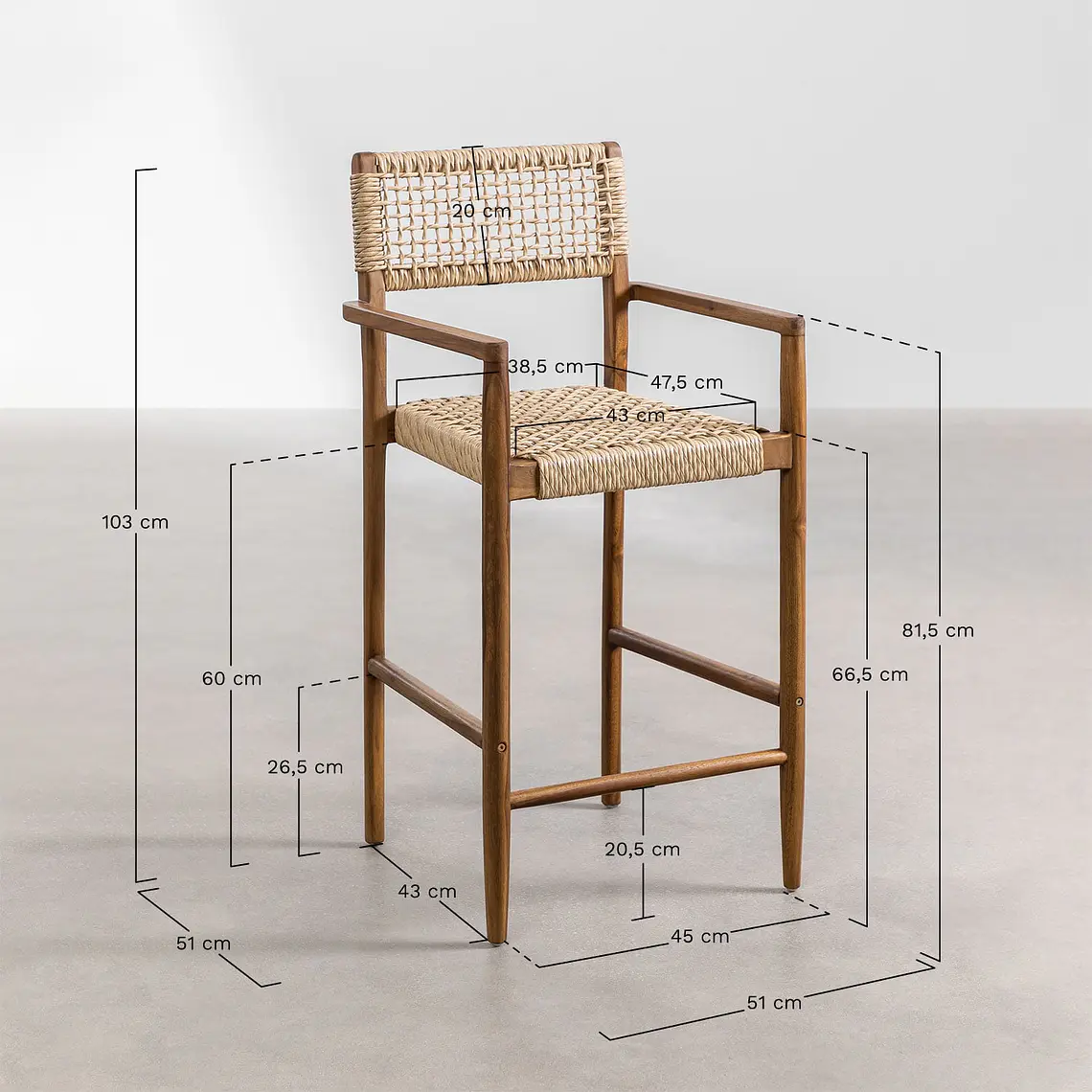 Taburete alto Caelena en madera de teca 11