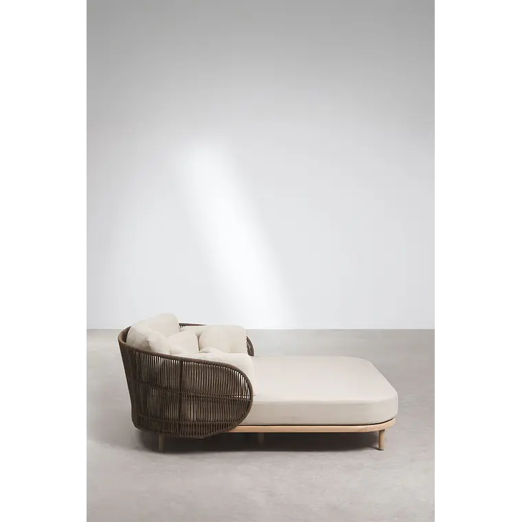 Tumbona doble con cojines en madera de acacia y cuerda trenzada Orlora 4