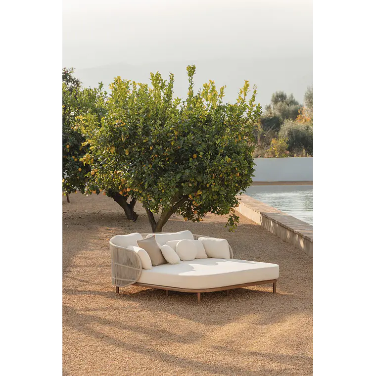Tumbona doble con cojines en madera de acacia y cuerda trenzada Orlora 12