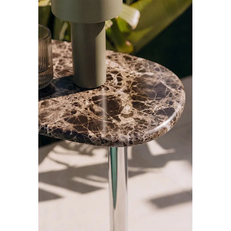 Mesa auxiliar para jardín ovalada 45x25 cm en acero inoxidable y mármol Lenira 3