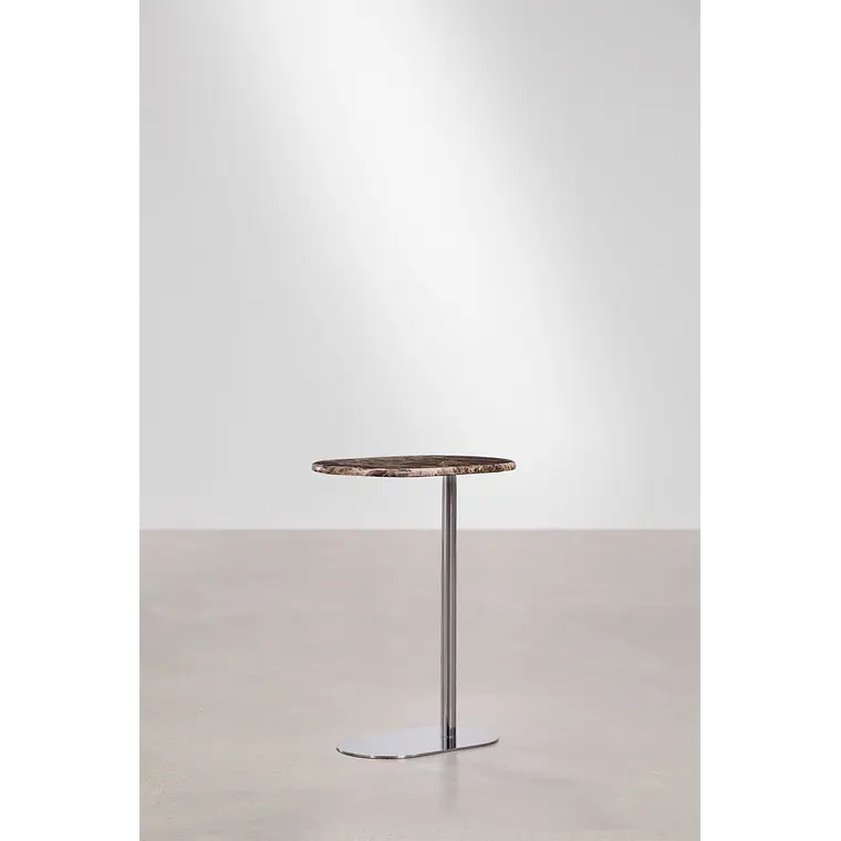 Mesa auxiliar para jardín ovalada 45x25 cm en acero inoxidable y mármol Lenira 4