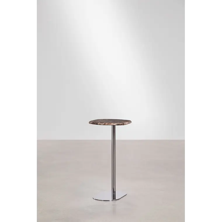 Mesa auxiliar para jardín ovalada 45x25 cm en acero inoxidable y mármol Lenira 5