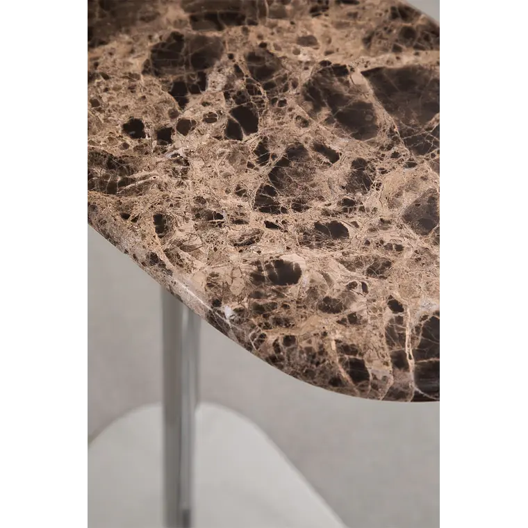 Mesa auxiliar para jardín ovalada 45x25 cm en acero inoxidable y mármol Lenira 7