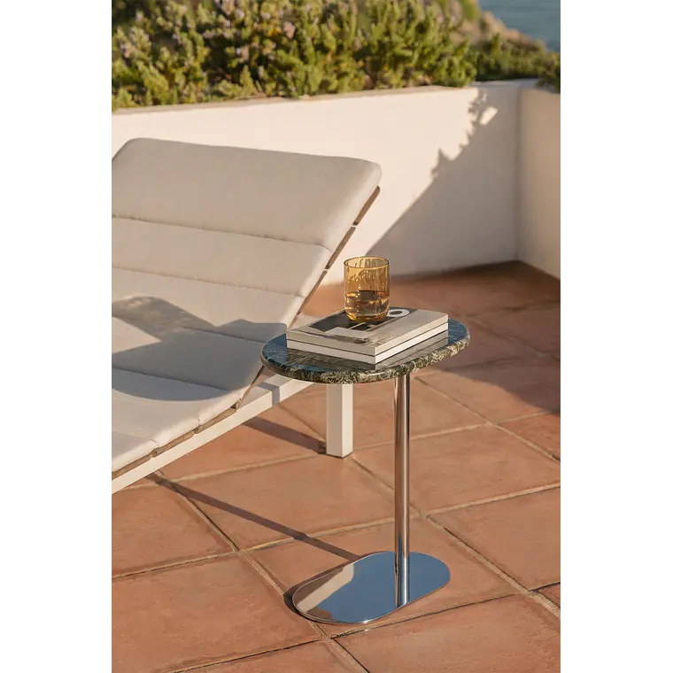 Mesa auxiliar para jardín ovalada 45x25 cm en acero inoxidable y mármol Lenira 12