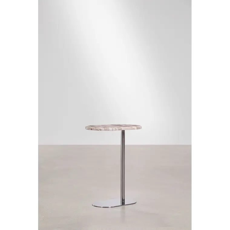 Mesa auxiliar para jardín ovalada 45x25 cm en acero inoxidable y mármol Lenira 13