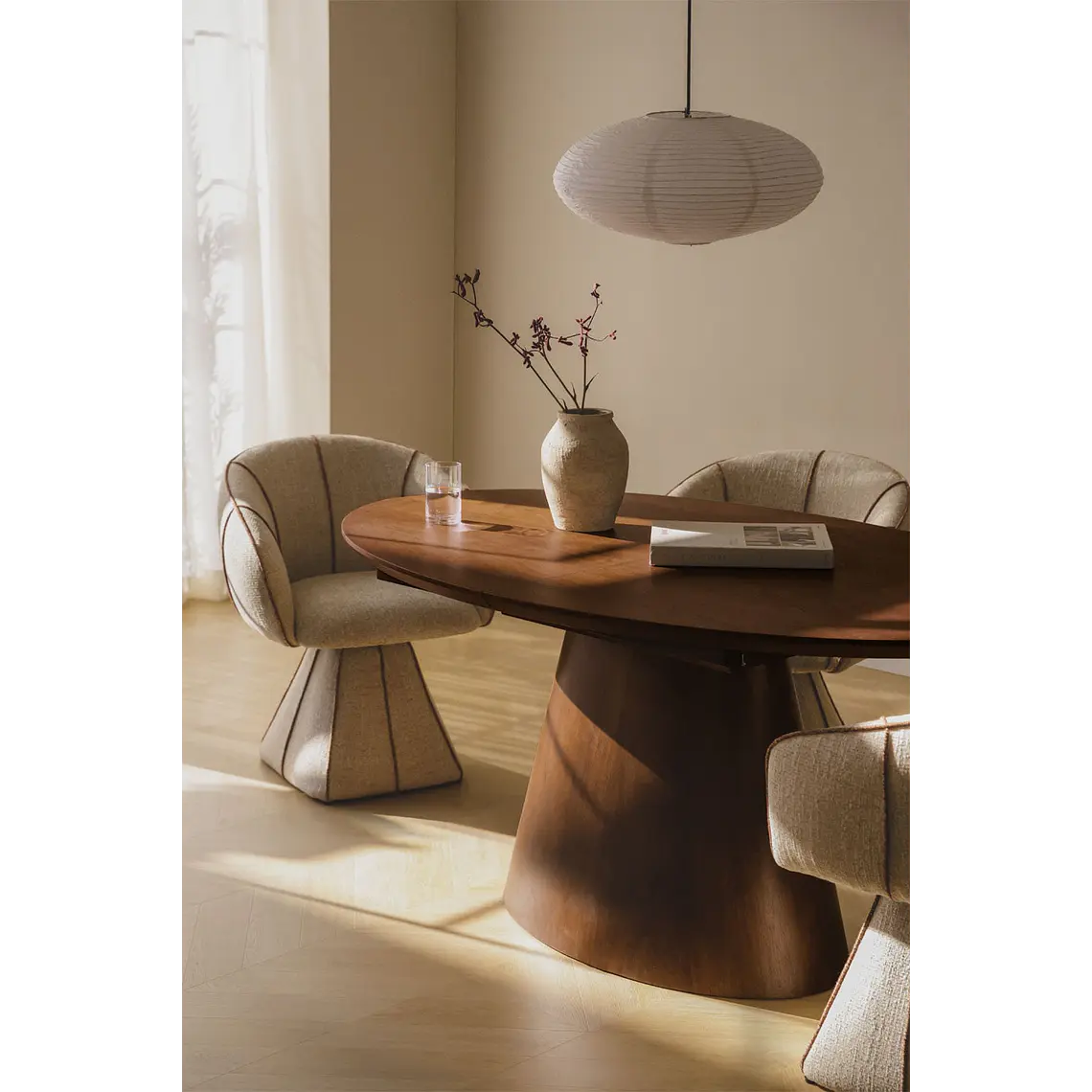 Mesa de comedor ovalada 160-200x100 cm extensible en MDF y chapa 1