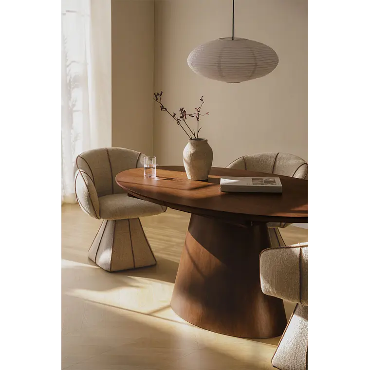 Mesa de comedor ovalada 160-200x100 cm extensible en MDF y chapa 1