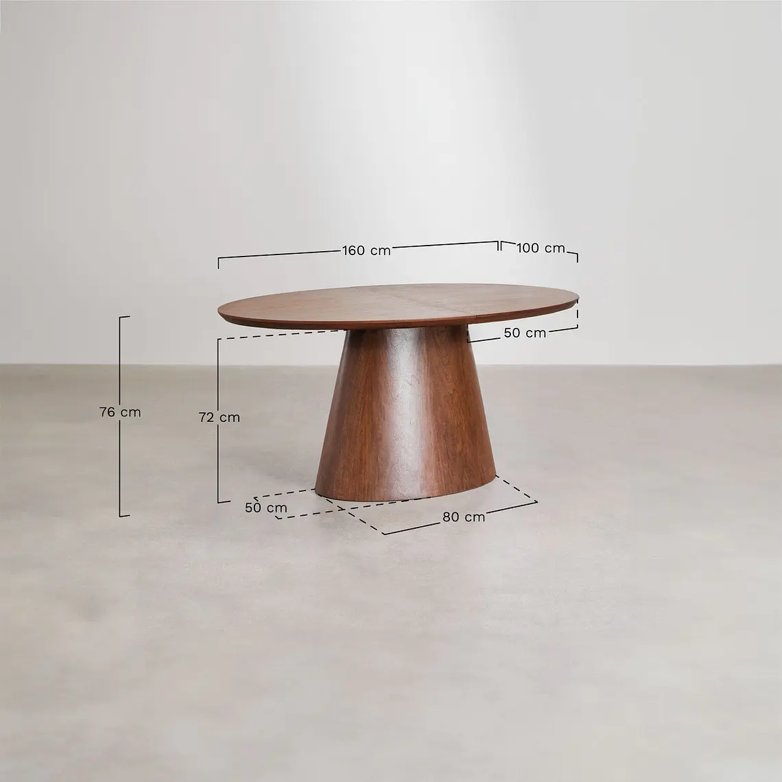 Mesa de comedor ovalada 160-200x100 cm extensible en MDF y chapa 9