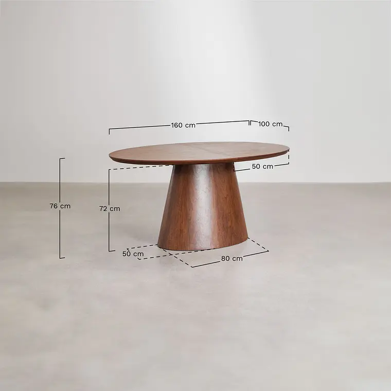 Mesa de comedor ovalada 160-200x100 cm extensible en MDF y chapa 9