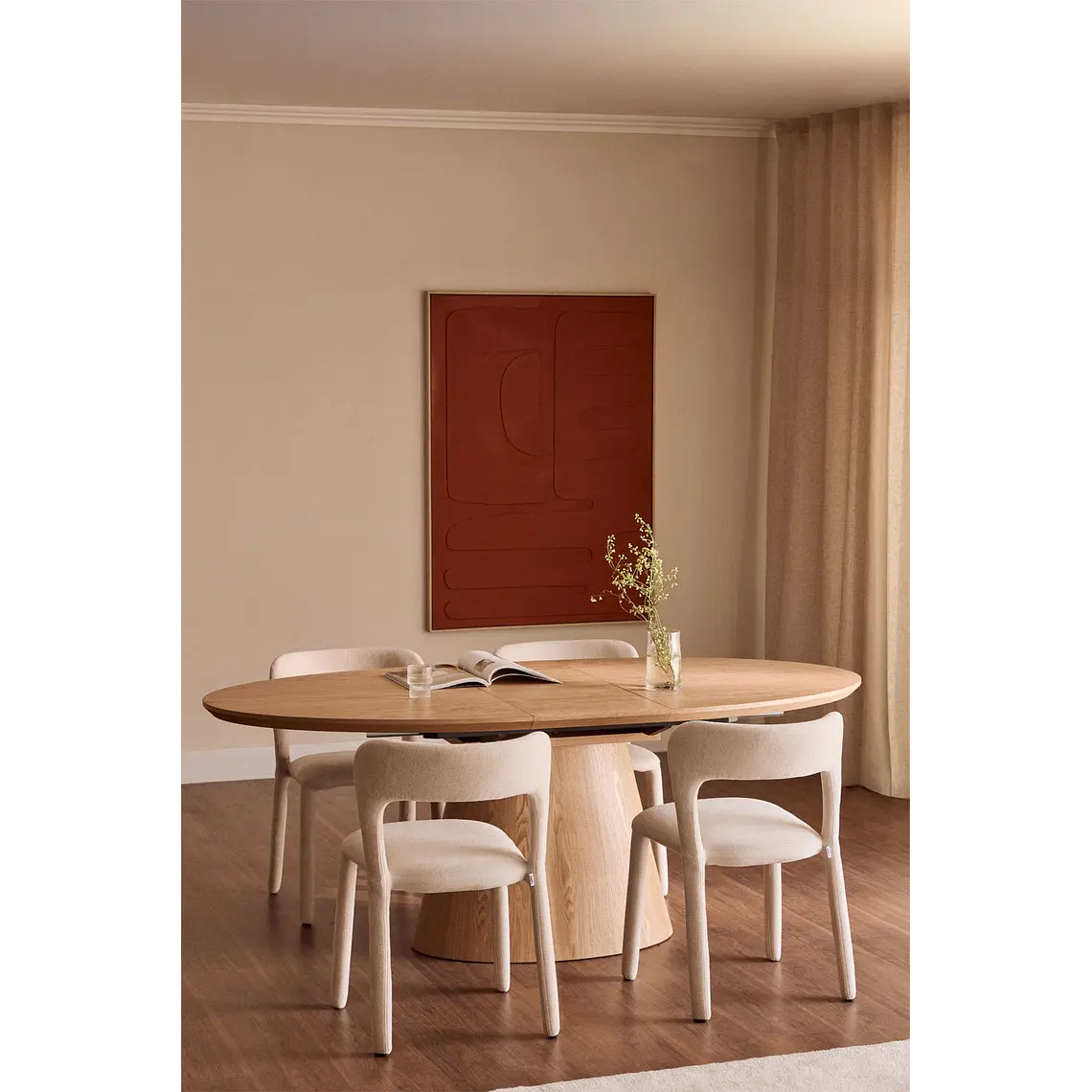 Mesa de comedor ovalada 160-200x100 cm extensible en MDF y chapa 13