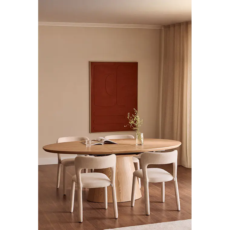 Mesa de comedor ovalada 160-200x100 cm extensible en MDF y chapa 13