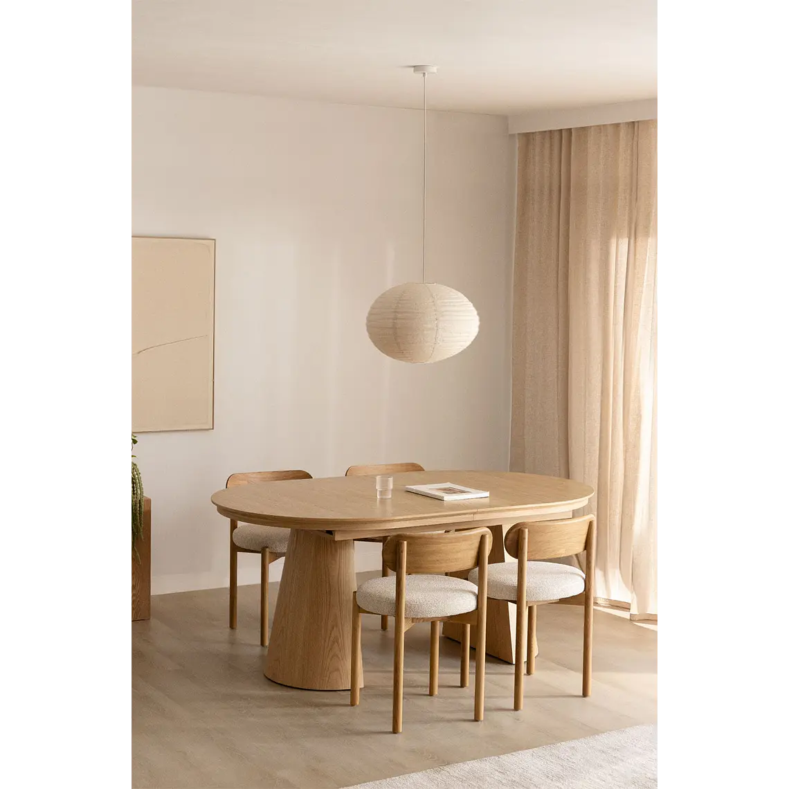 Mesa de comedor ovalada 180-240x105 cm extensible en MDF y chapa de roble 1