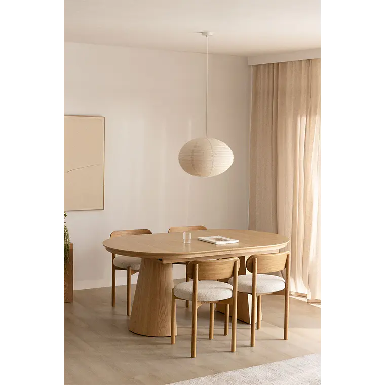 Mesa de comedor ovalada 180-240x105 cm extensible en MDF y chapa de roble 1