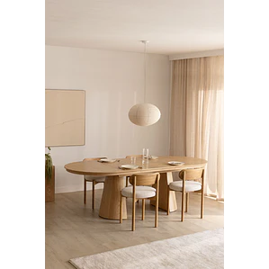 Mesa de comedor ovalada 180-240x105 cm extensible en MDF y chapa de roble